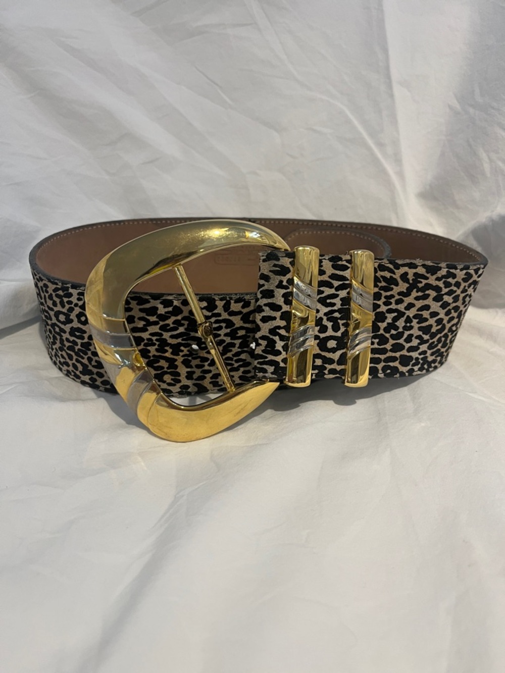 Simons Leopard Print Wide Belt with Gold-Tone Buckle